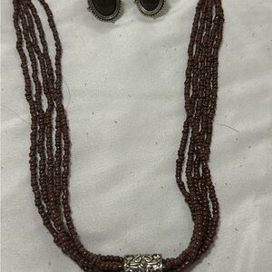 Brown Beaded Necklace and Earring Set